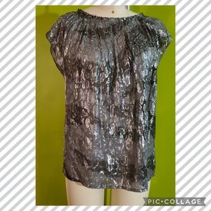 Michael Michael Kors SIlver Shimmer Pintuck Silk Sleeveless Dolman Blouse